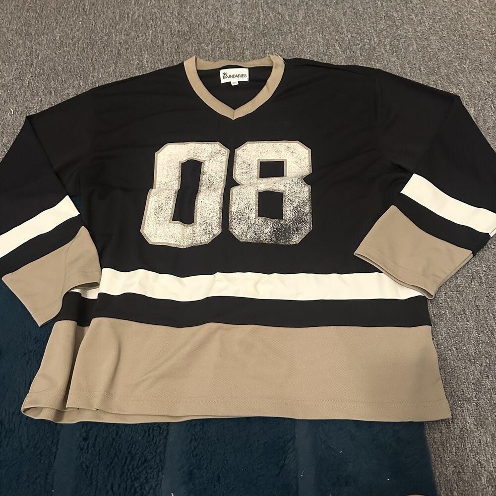 No Boundaries Shirt Mens XL Black 08 Hockey Jersey Long Sleeve V Neck